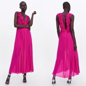 Zara Pleated Pink Maxi Dress